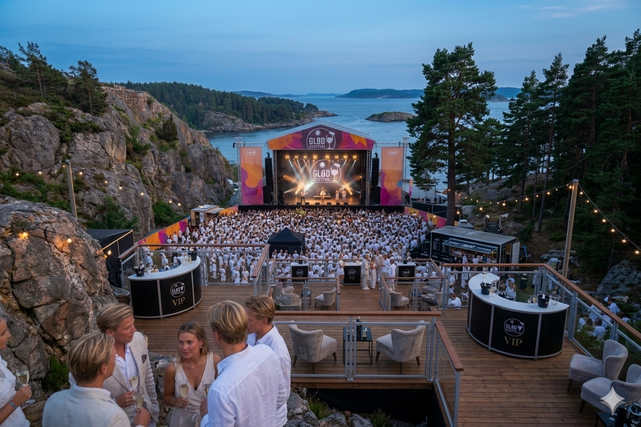 VIP-område med utsikt mot scenen i Bendiksbukta