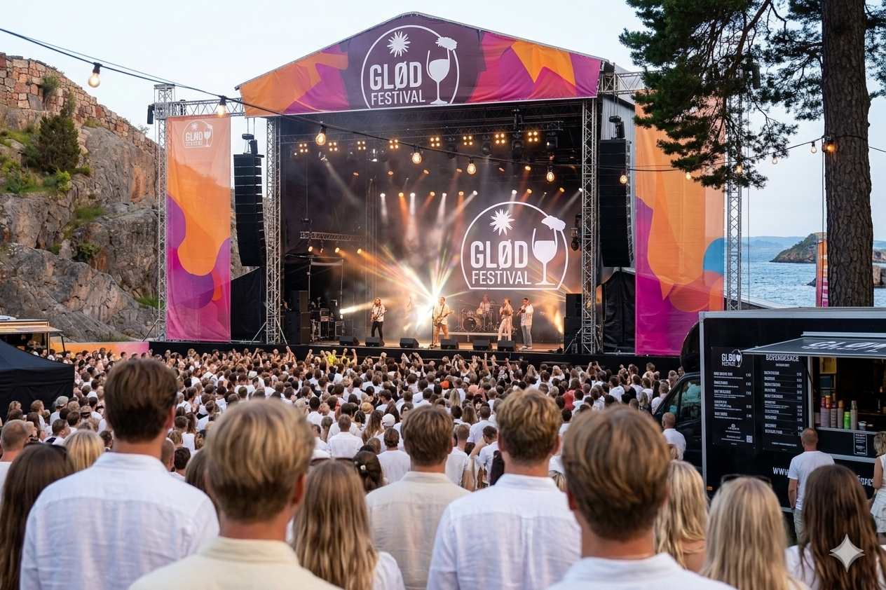 Folkemengde foran scenen i Bendiksbukta
